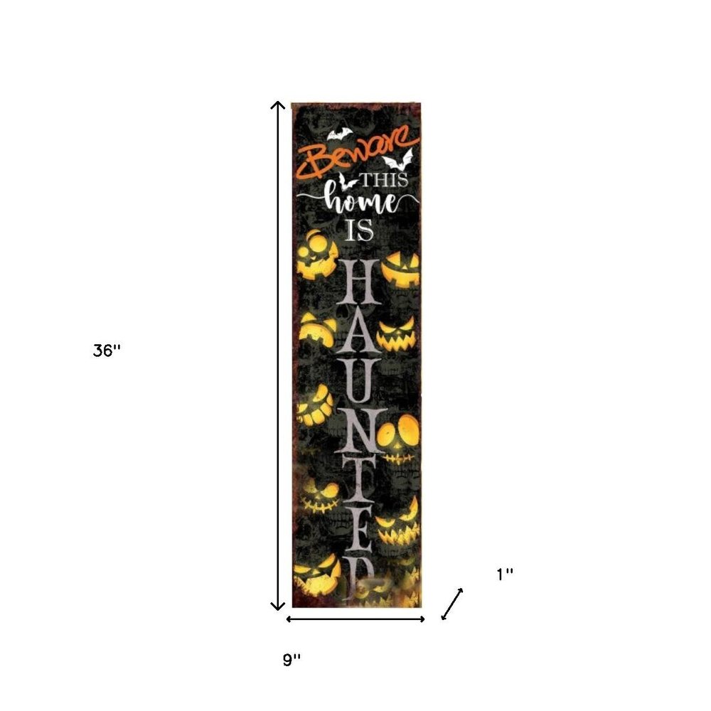 36" Black And Orange Halloween Jack-O-Lantern Solid Wood Porch Sign HomeRoots