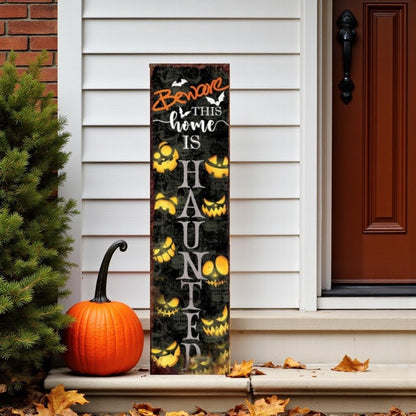 36" Black And Orange Halloween Jack-O-Lantern Solid Wood Porch Sign HomeRoots