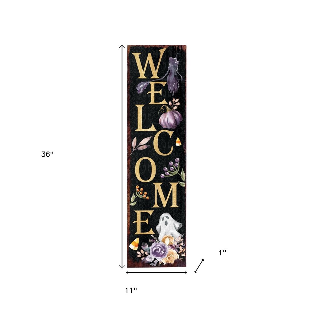 36" Black Gold And Purple Halloween Ghost Solid Wood Porch Sign HomeRoots