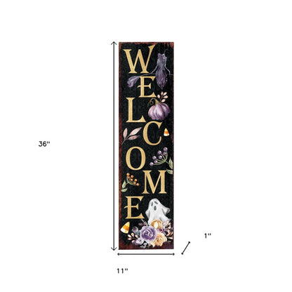 36" Black Gold And Purple Halloween Ghost Solid Wood Porch Sign HomeRoots