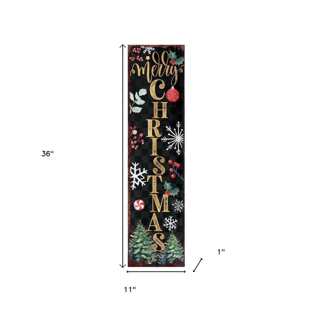 36" Black Gold Red And Green Christmas Tree Solid Wood Porch Sign HomeRoots