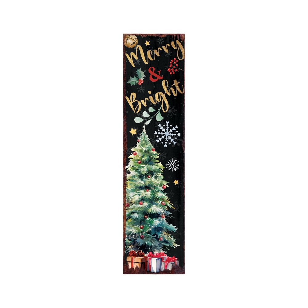 36" Black Gold Red And Green Christmas Tree Solid Wood Porch Sign HomeRoots