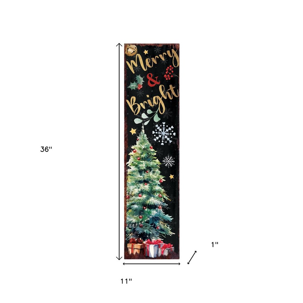 36" Black Gold Red And Green Christmas Tree Solid Wood Porch Sign HomeRoots