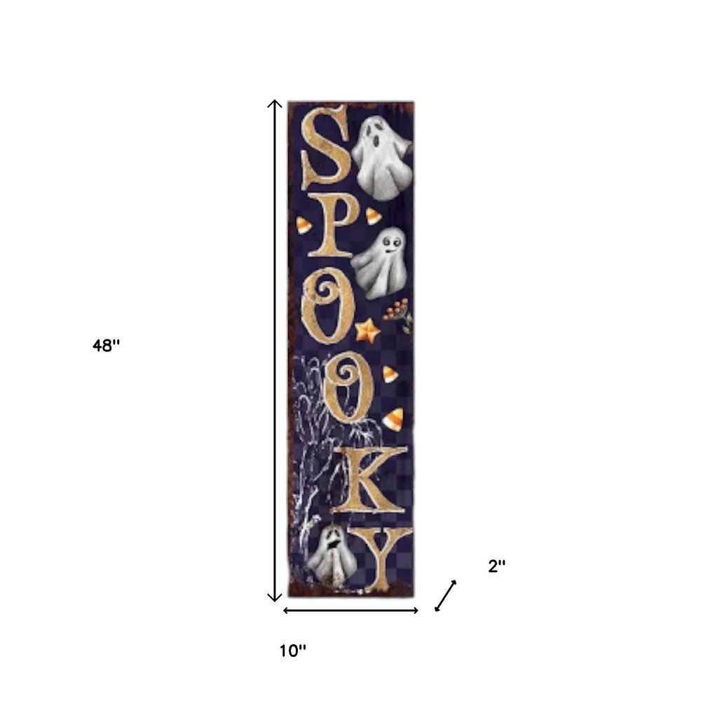 48" Black Gold And Purple Halloween Ghost Solid Wood Porch Sign HomeRoots