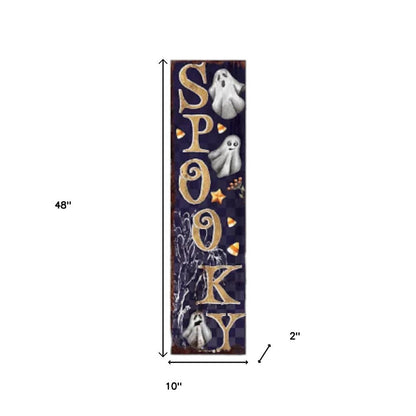 48" Black Gold And Purple Halloween Ghost Solid Wood Porch Sign HomeRoots