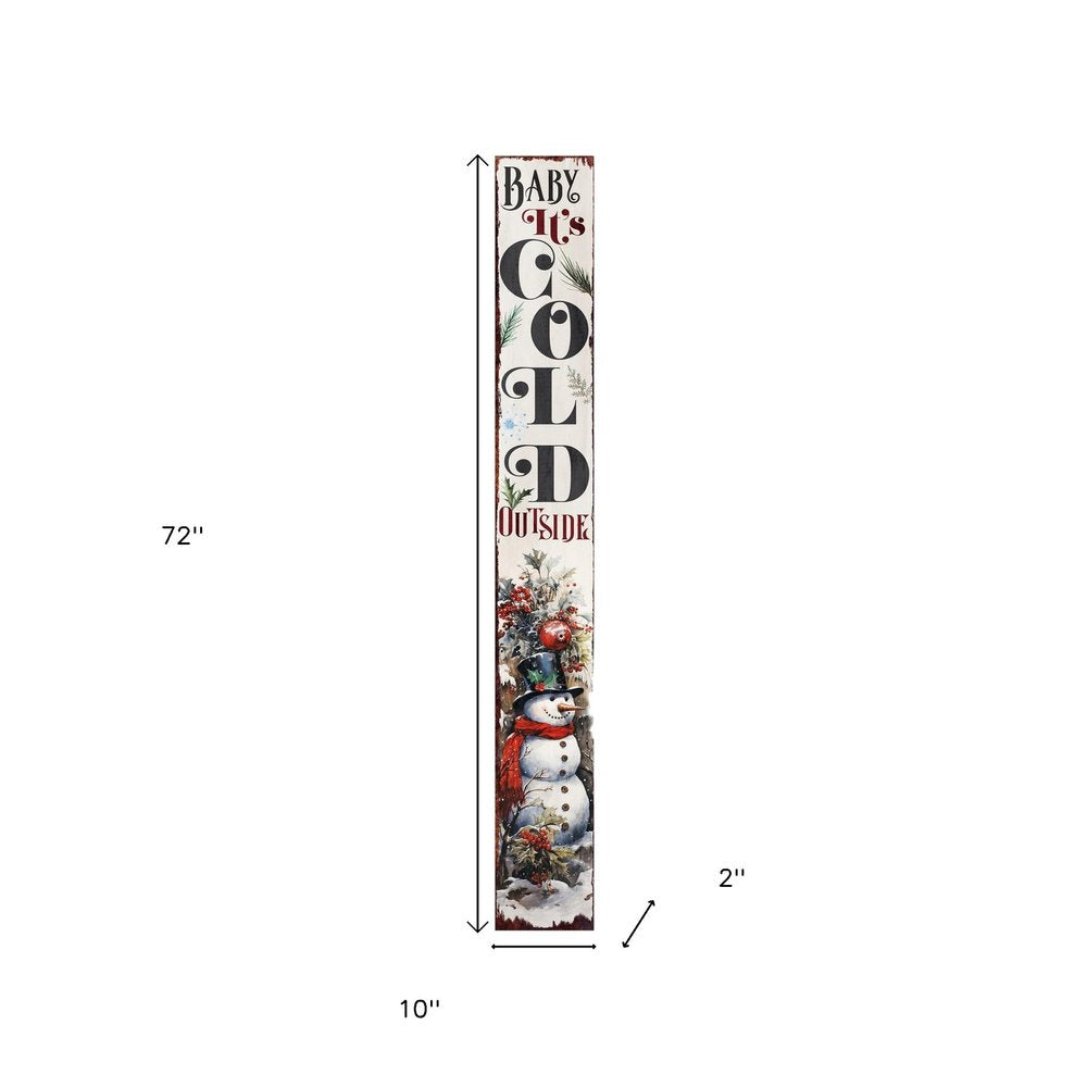 72" White Green And Red Christmas Snowman Solid Wood Porch Sign HomeRoots