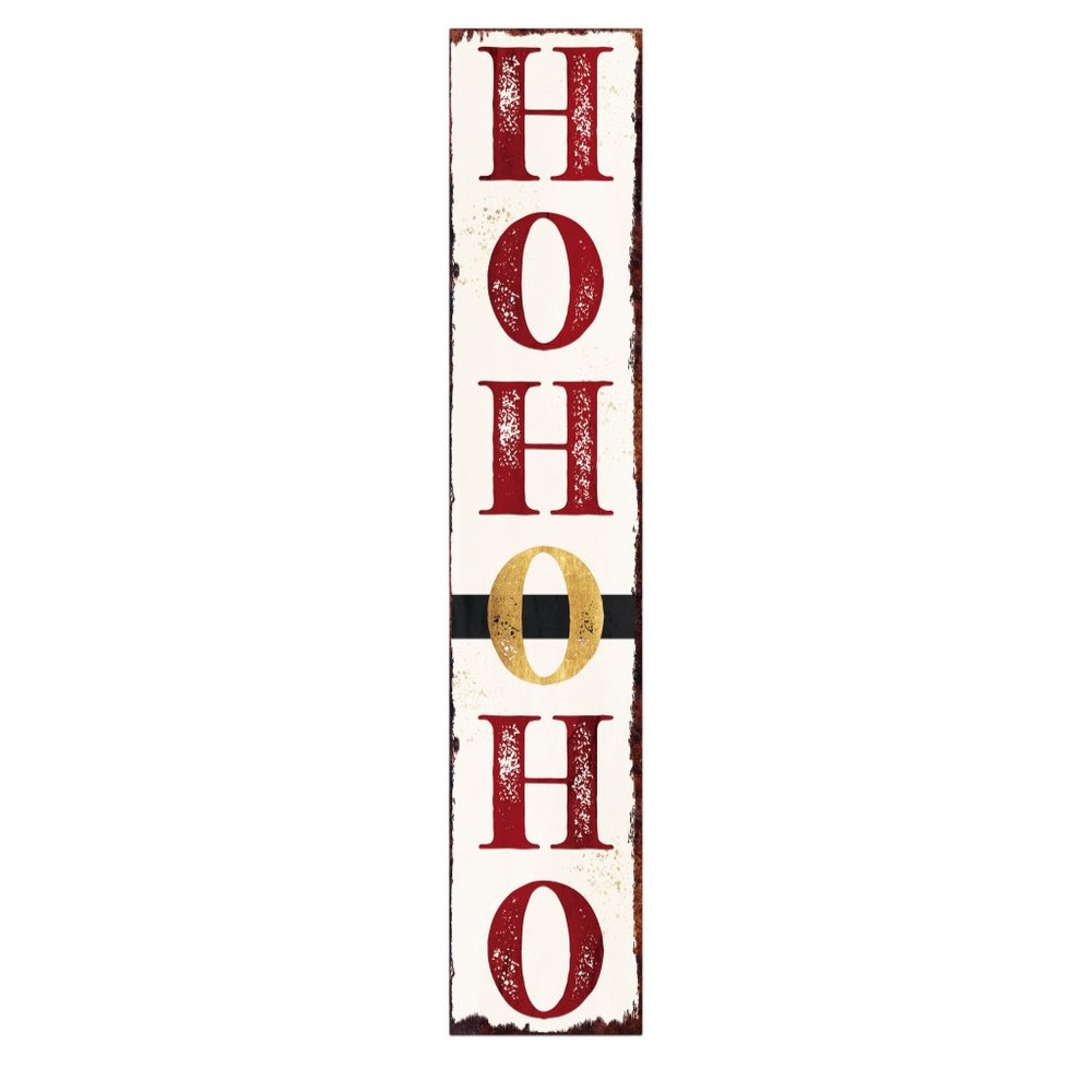 48" White Gold And Red Christmas Santa Solid Wood Porch Sign HomeRoots