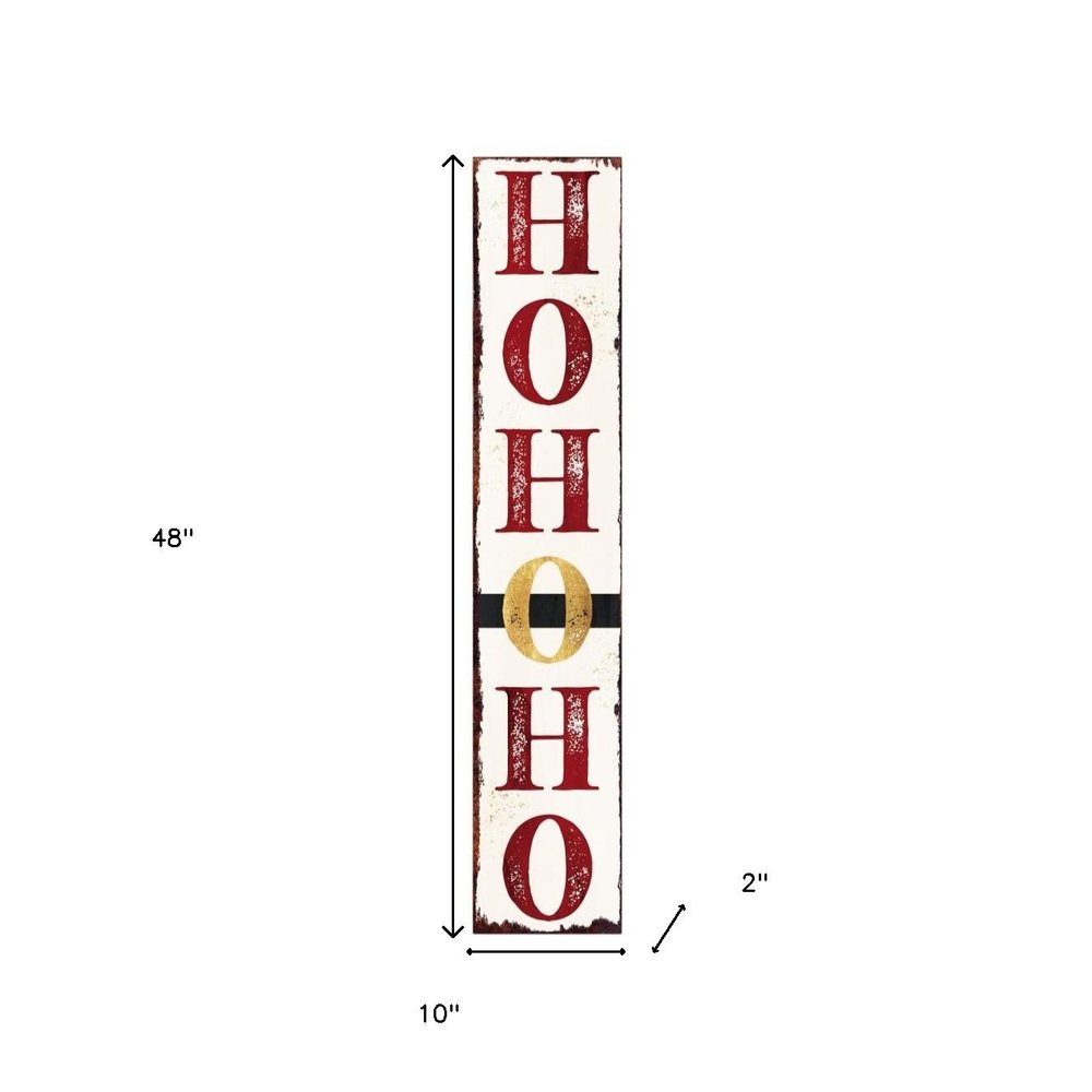 48" White Gold And Red Christmas Santa Solid Wood Porch Sign HomeRoots