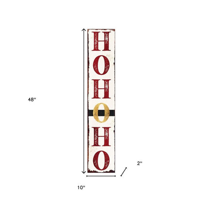 48" White Gold And Red Christmas Santa Solid Wood Porch Sign HomeRoots