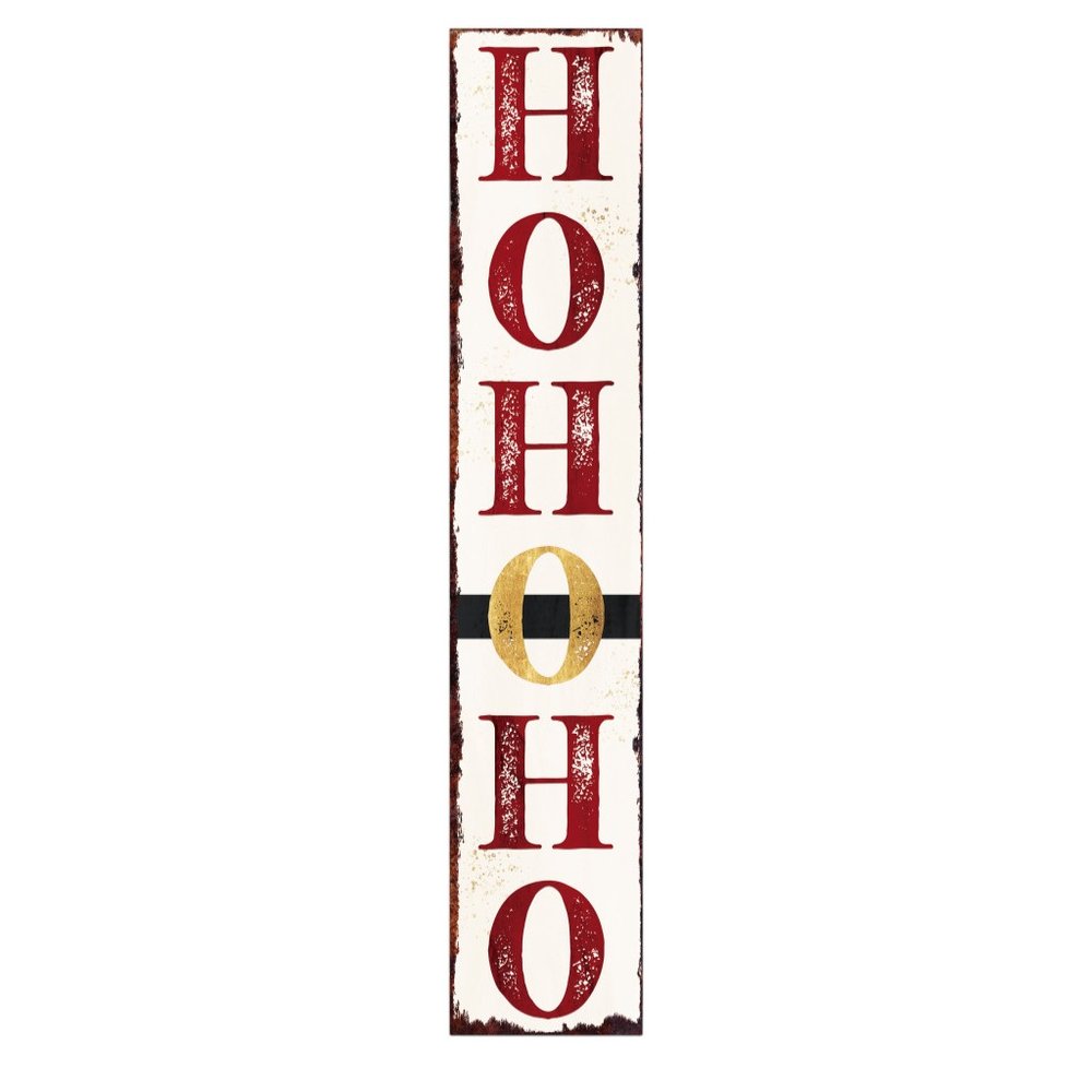 48" White Gold And Red Christmas Santa Solid Wood Porch Sign HomeRoots