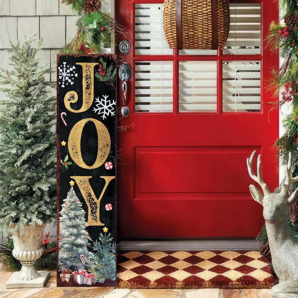 36" Black Gold And Green Christmas Tree Solid Wood Porch Sign HomeRoots