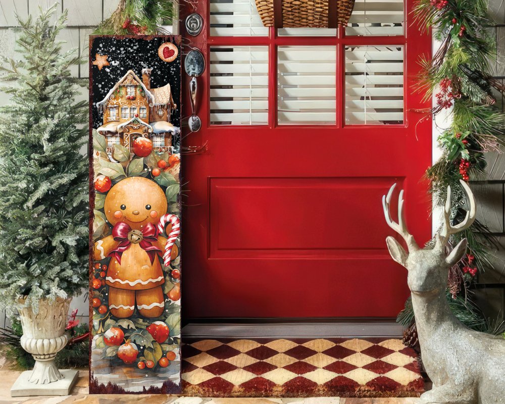 36" Black Gold Red And Green Christmas Tree Solid Wood Porch Sign HomeRoots