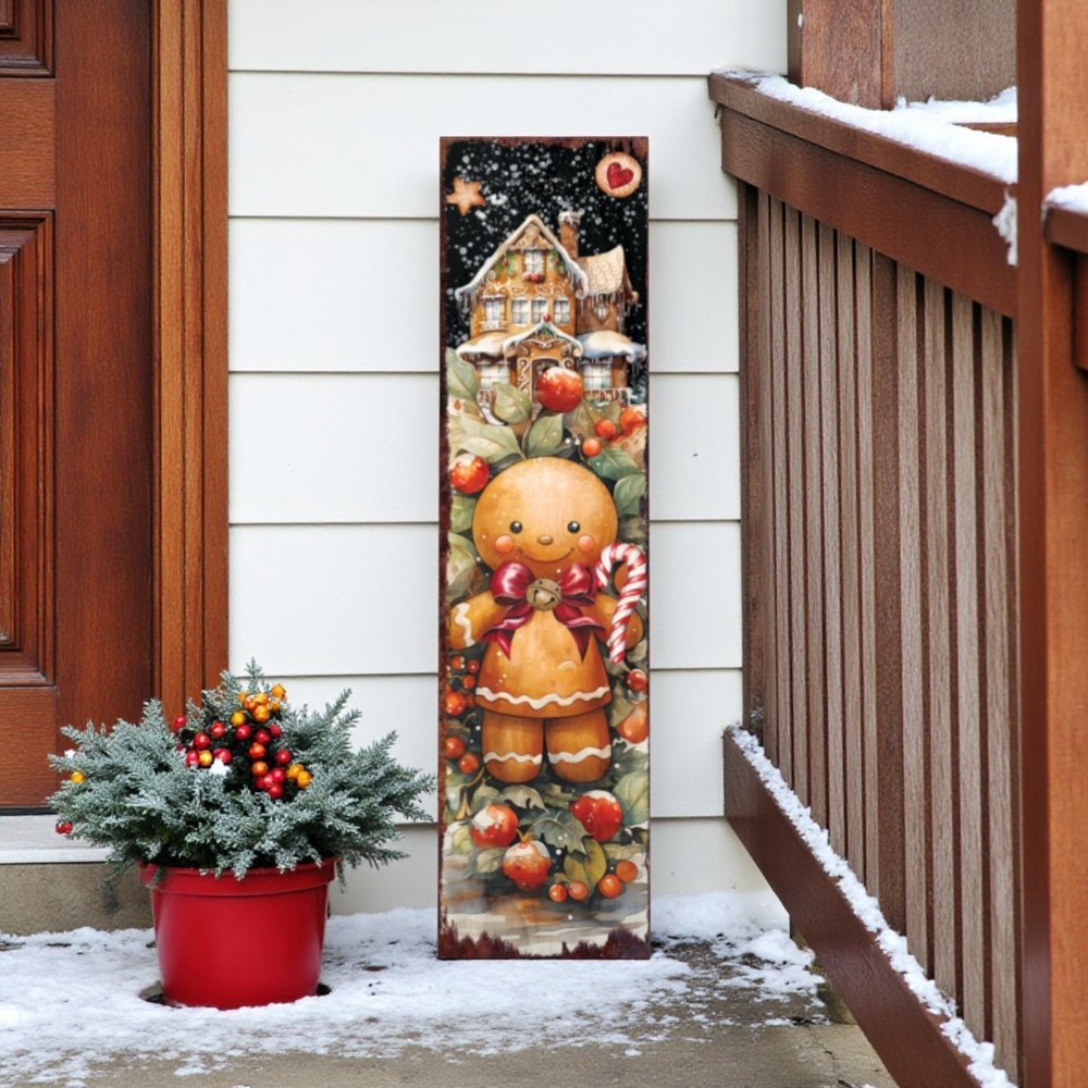 36" Black Gold Red And Green Christmas Tree Solid Wood Porch Sign HomeRoots