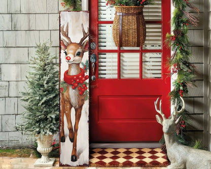 48" White Green And Red Christmas Reindeer Solid Wood Porch Sign HomeRoots