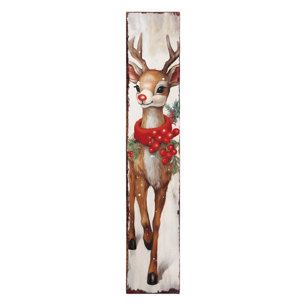 48" White Green And Red Christmas Reindeer Solid Wood Porch Sign HomeRoots