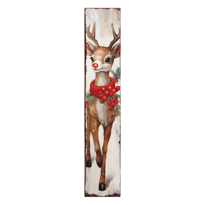 48" White Green And Red Christmas Reindeer Solid Wood Porch Sign HomeRoots