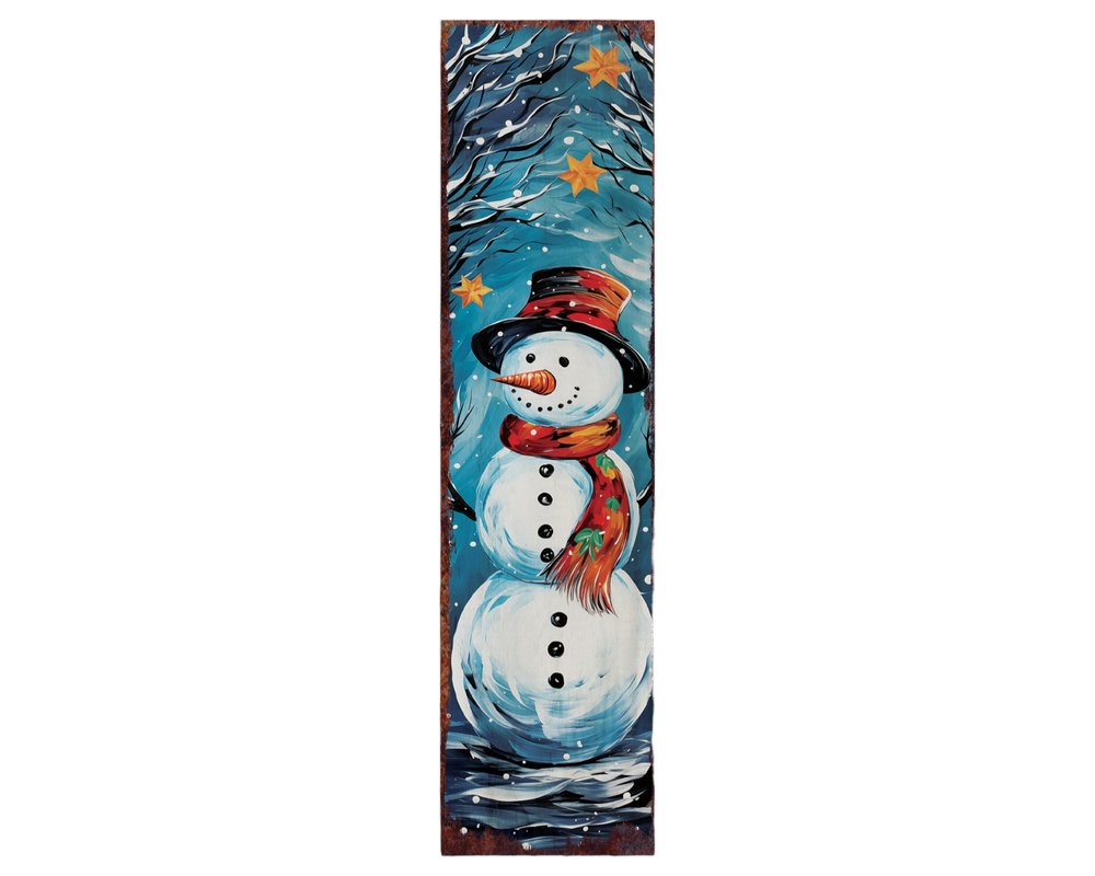 36" Blue White And Red Christmas Snowman Solid Wood Porch Sign HomeRoots