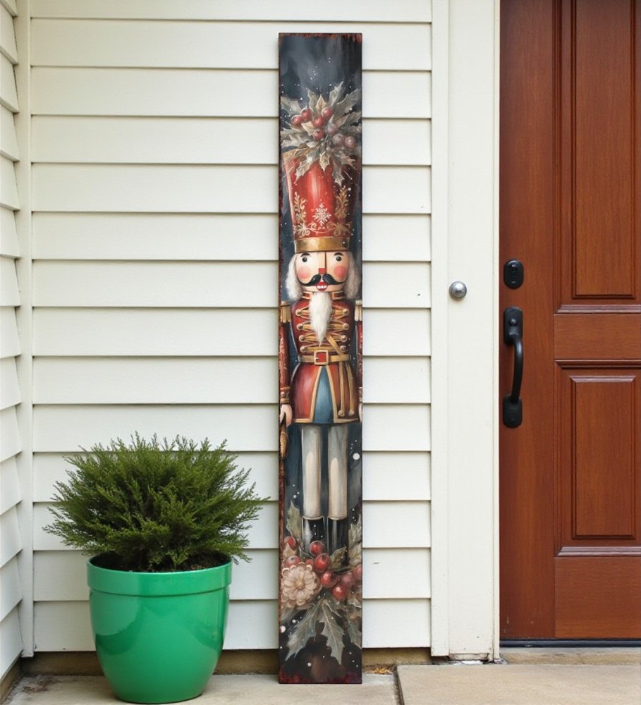 72" Black And Red Solid Wood Christmas Nutcracker Porch Sign HomeRoots