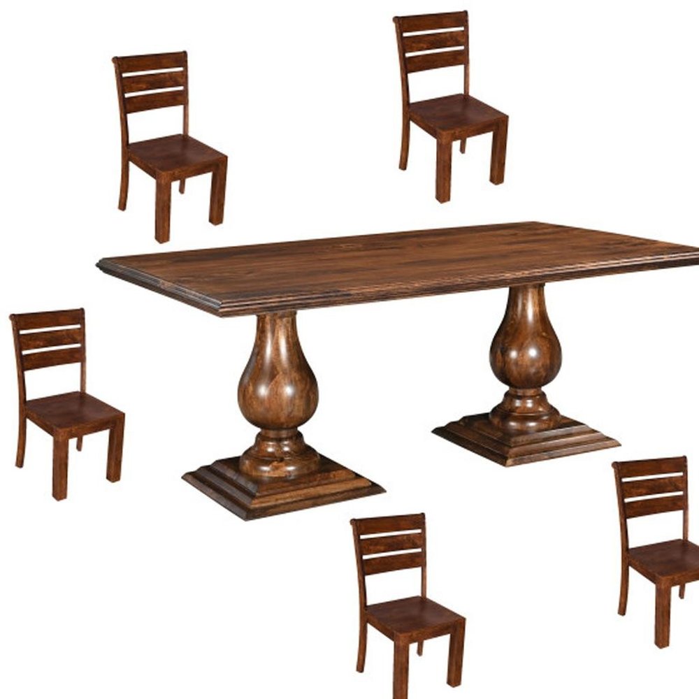 Seven Piece Brown Solid Wood Dining Set with Six Chairs HomeRoots