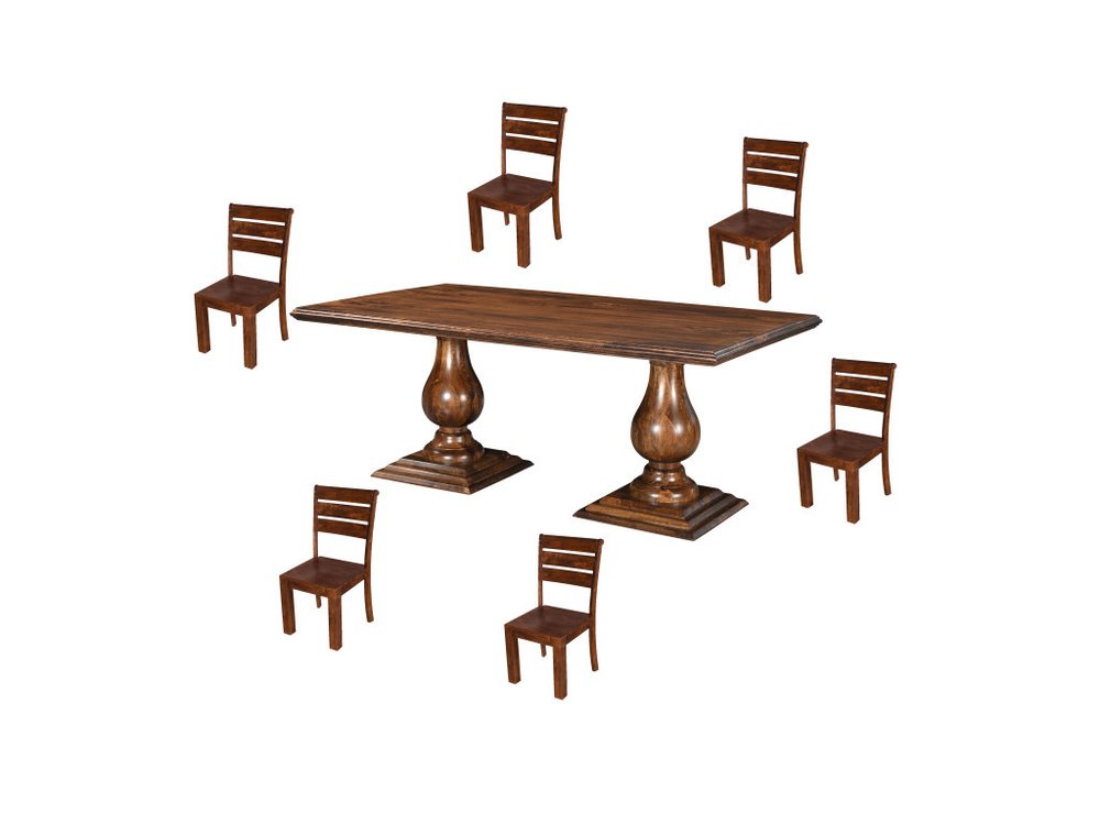 Seven Piece Brown Solid Wood Dining Set with Six Chairs HomeRoots