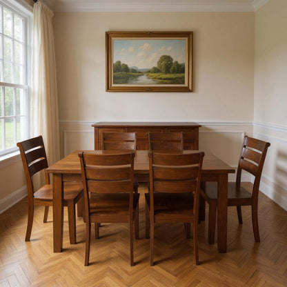 Seven Piece Brown Solid Wood Dining Set with Six Chairs HomeRoots