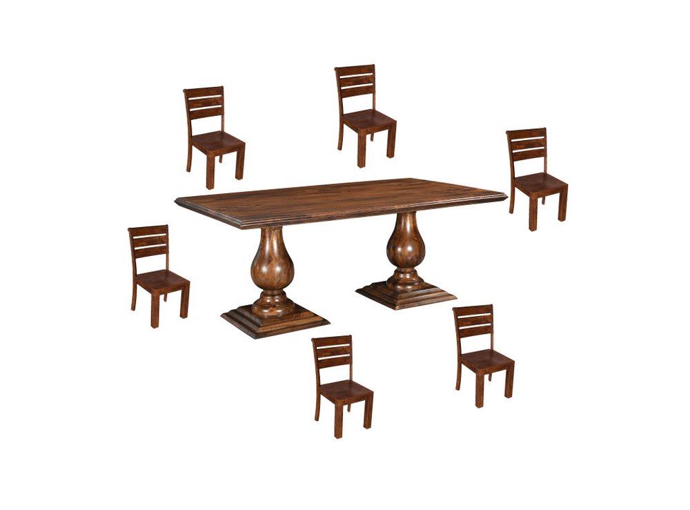 Seven Piece Brown Solid Wood Dining Set with Six Chairs HomeRoots