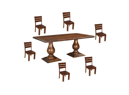 Seven Piece Brown Solid Wood Dining Set with Six Chairs HomeRoots