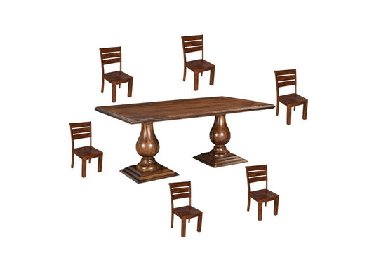 Seven Piece Brown Solid Wood Dining Set with Six Chairs HomeRoots