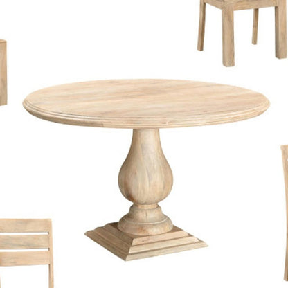 Five Piece Beige Round Solid Wood Dining Set with Four Chairs HomeRoots