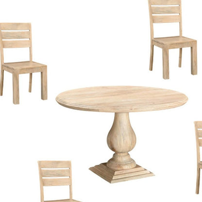Five Piece Beige Round Solid Wood Dining Set with Four Chairs HomeRoots