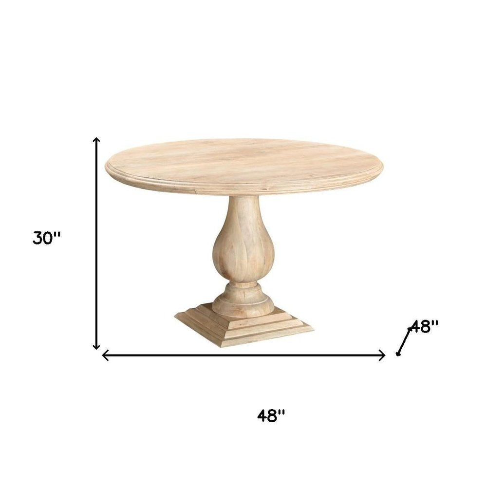 Five Piece Beige Round Solid Wood Dining Set with Four Chairs HomeRoots