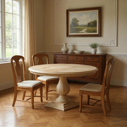 Five Piece Beige Round Solid Wood Dining Set with Four Chairs HomeRoots