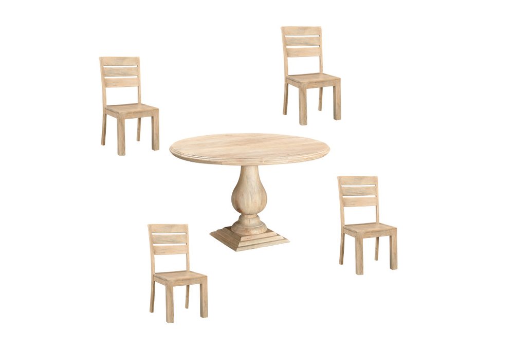 Five Piece Beige Round Solid Wood Dining Set with Four Chairs HomeRoots