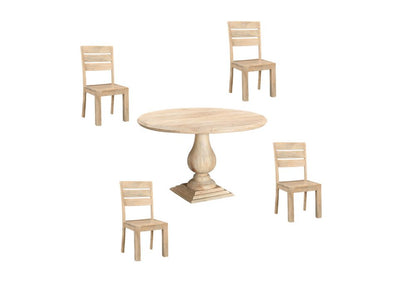 Five Piece Beige Round Solid Wood Dining Set with Four Chairs HomeRoots