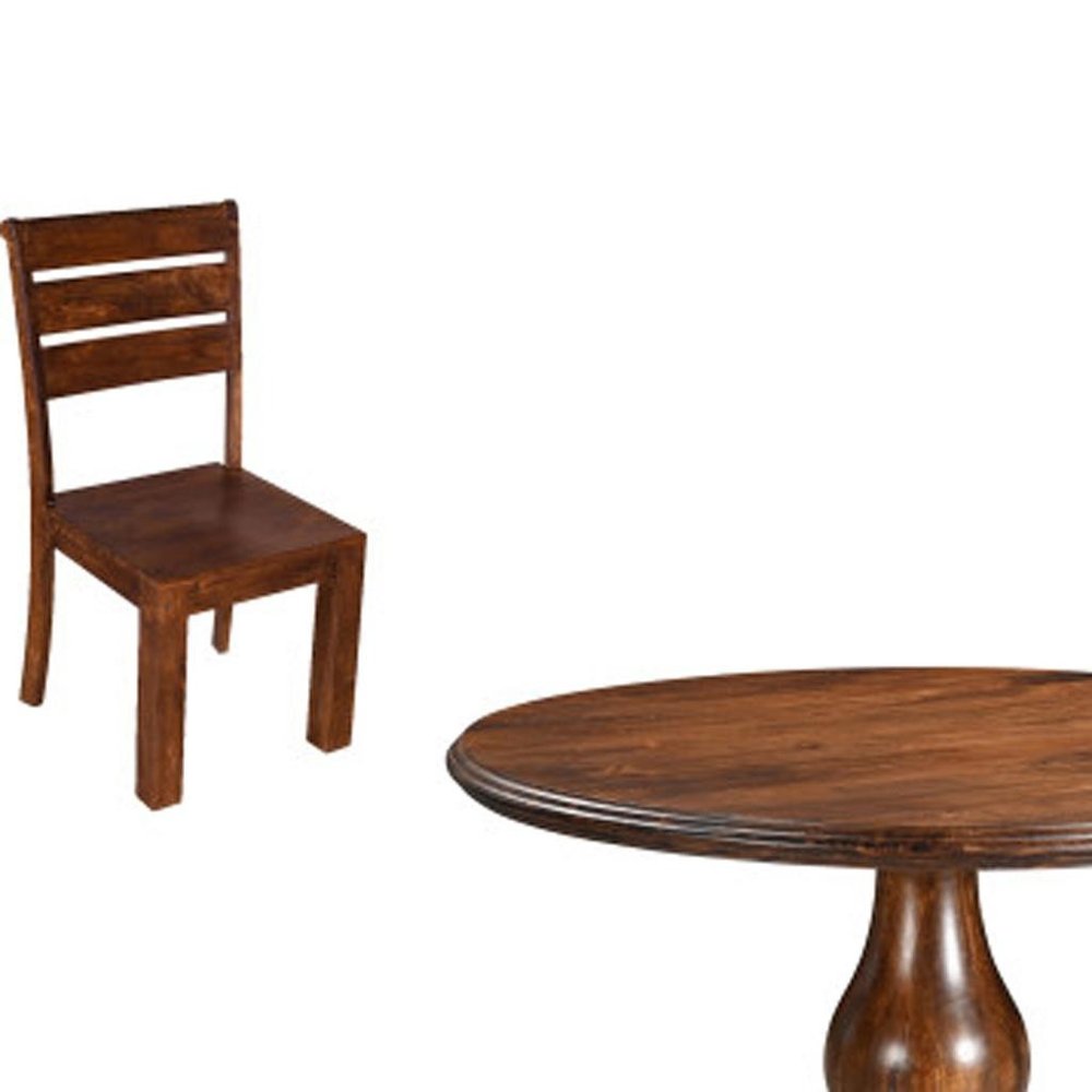Five Piece Brown Round Solid Wood Dining Set with Four Chairs HomeRoots