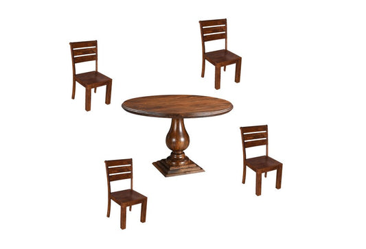 Five Piece Brown Round Solid Wood Dining Set with Four Chairs HomeRoots
