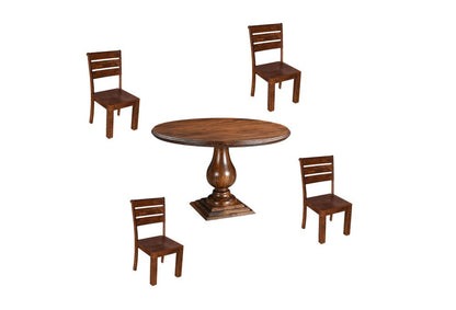 Five Piece Brown Round Solid Wood Dining Set with Four Chairs HomeRoots