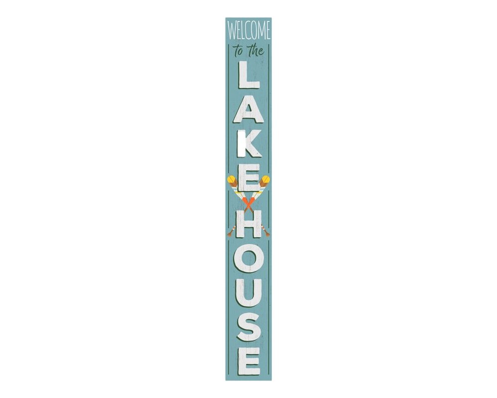 72" Blue And White Solid Wood Welcome To The Lake House Porch Sign HomeRoots