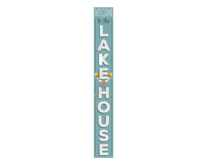 72" Blue And White Solid Wood Welcome To The Lake House Porch Sign HomeRoots