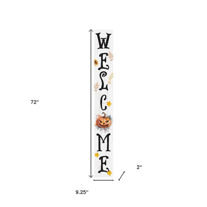 72" White Orange And Black Halloween Pumpkin Solid Wood Porch Sign HomeRoots