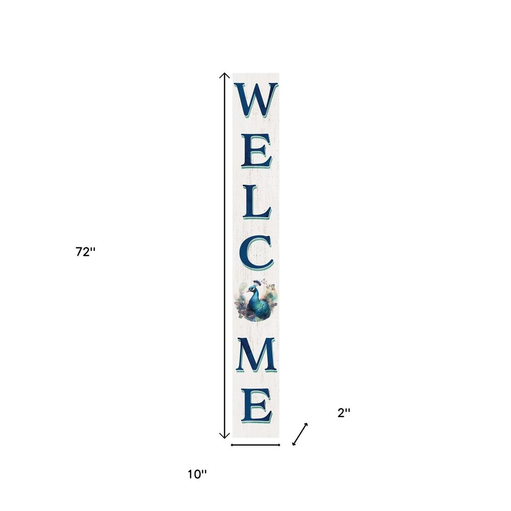 72" White And Blue Solid Wood Porch Sign HomeRoots