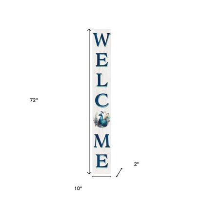72" White And Blue Solid Wood Porch Sign HomeRoots