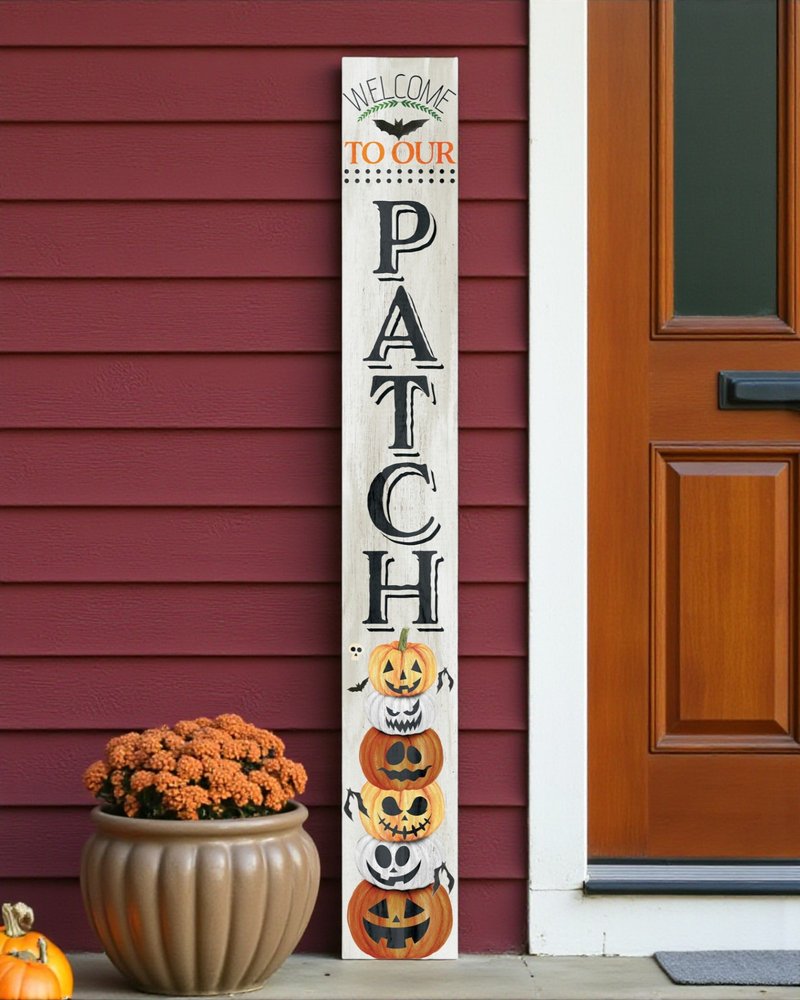 72" Black Orange And White Solid Wood Welcome Halloween Jack-O-Lantern Porch Sign HomeRoots