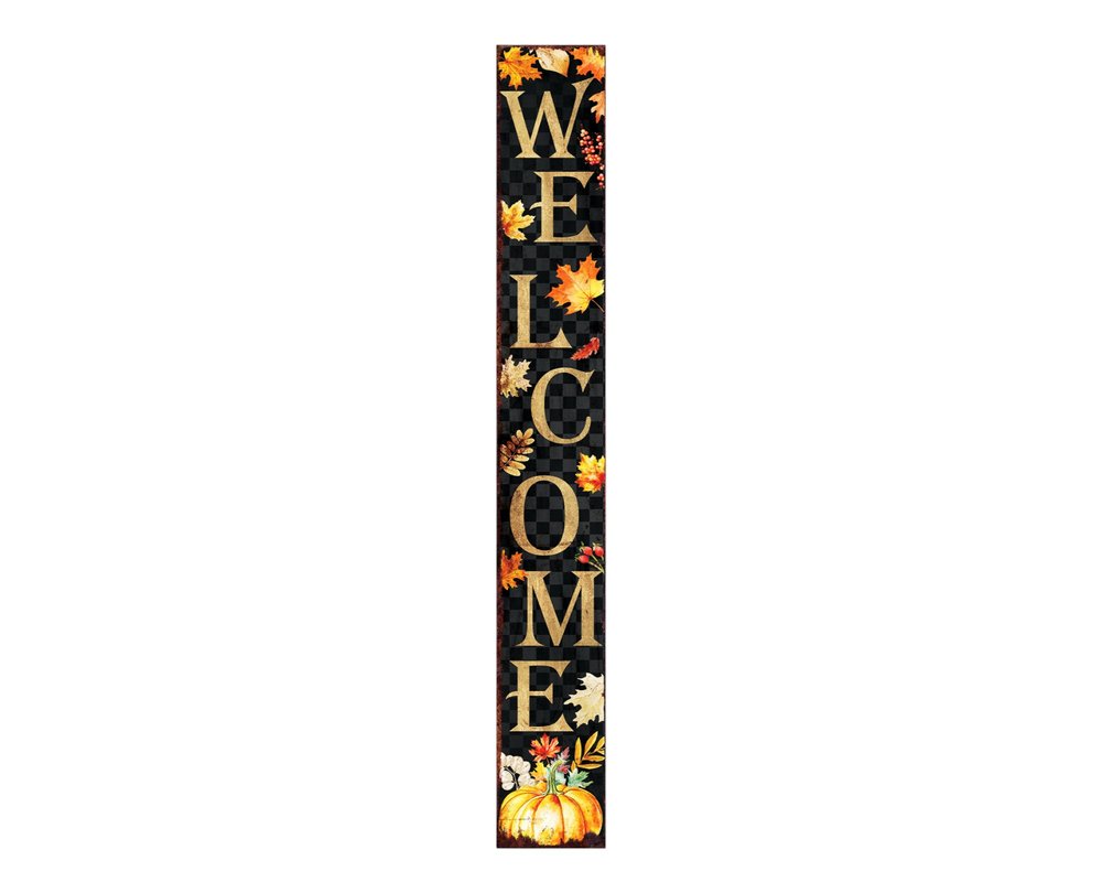 72" Black Gold And Orange Solid Wood Welcome Leaves Porch Sign HomeRoots