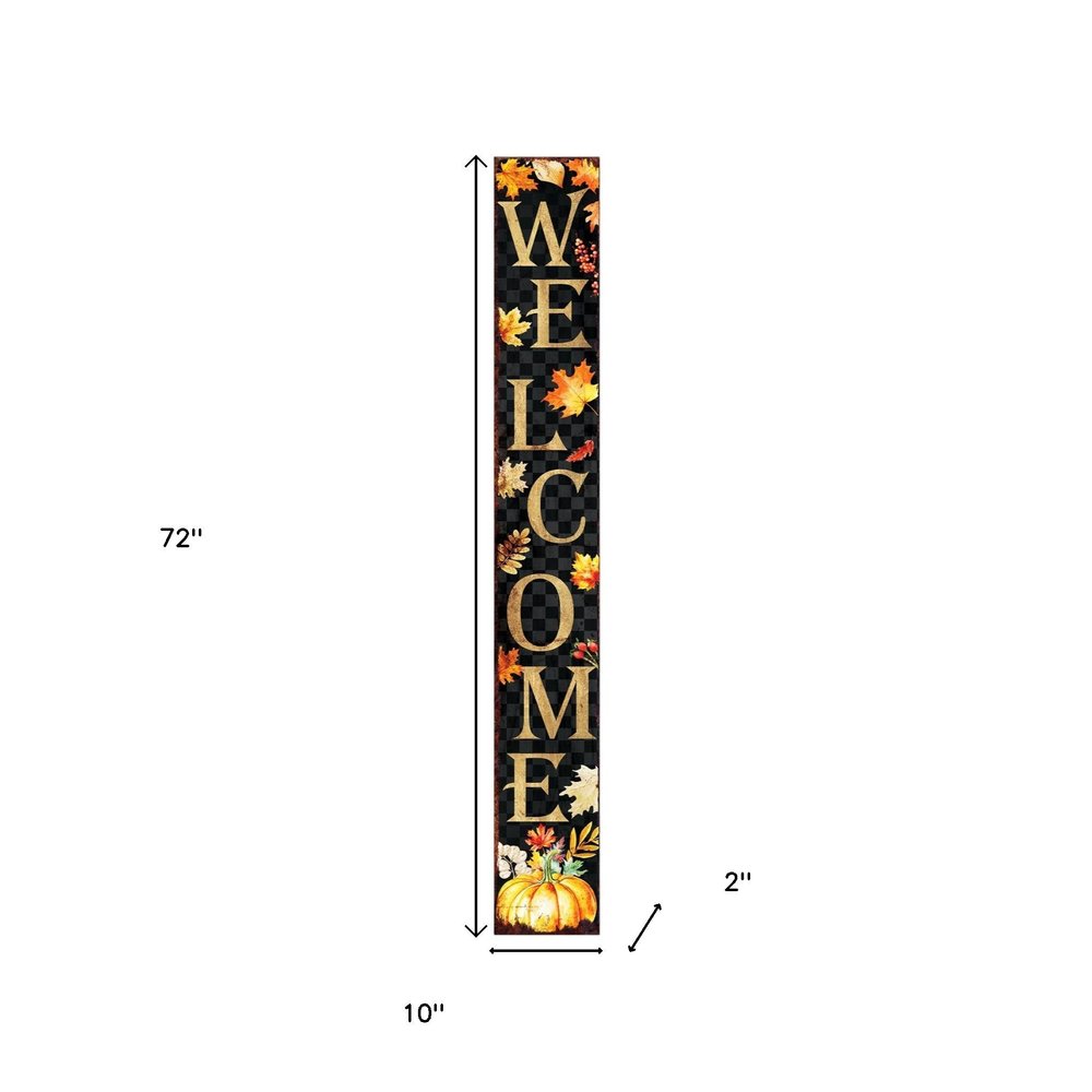 72" Black Gold And Orange Solid Wood Welcome Leaves Porch Sign HomeRoots