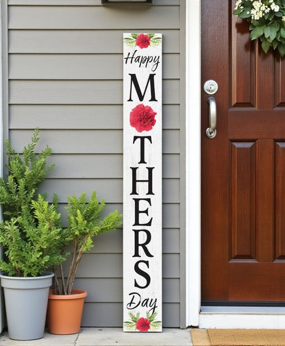 72" White Black And Pink Mother's Day Solid Wood Porch Sign HomeRoots
