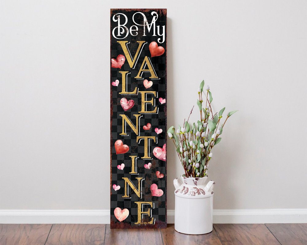 36" Black Gold Pink And Red Valentine's Day Solid Wood Porch Sign HomeRoots
