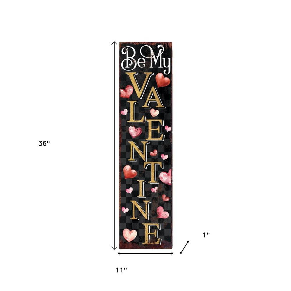 36" Black Gold Pink And Red Valentine's Day Solid Wood Porch Sign HomeRoots