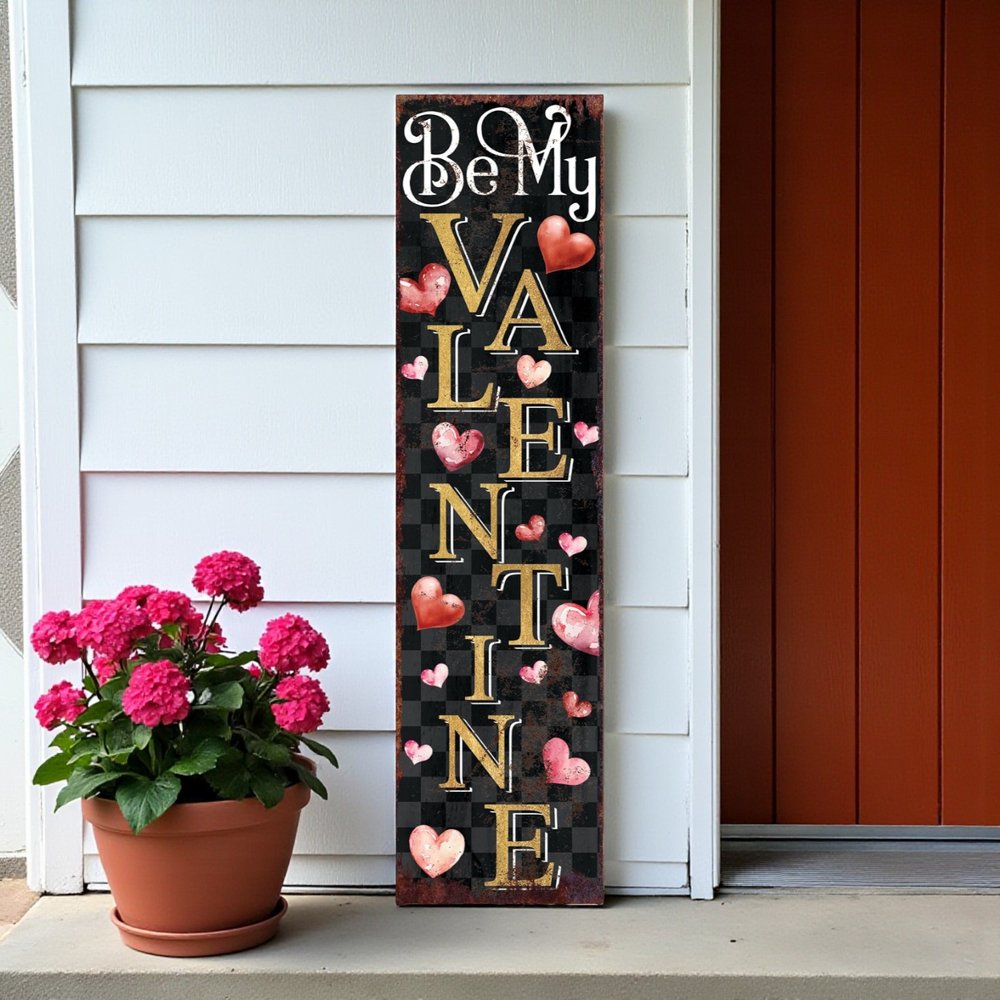 36" Black Gold Pink And Red Valentine's Day Solid Wood Porch Sign HomeRoots