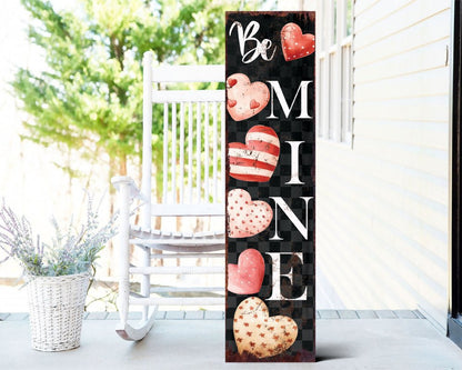 36" Black White And Pink Solid Wood Be Mine Valentine's Day Porch Sign HomeRoots